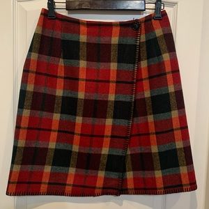 Charter Club Wool Wrap Skirt Fully Lined Orange Red Navy Grey Plaid Size 4